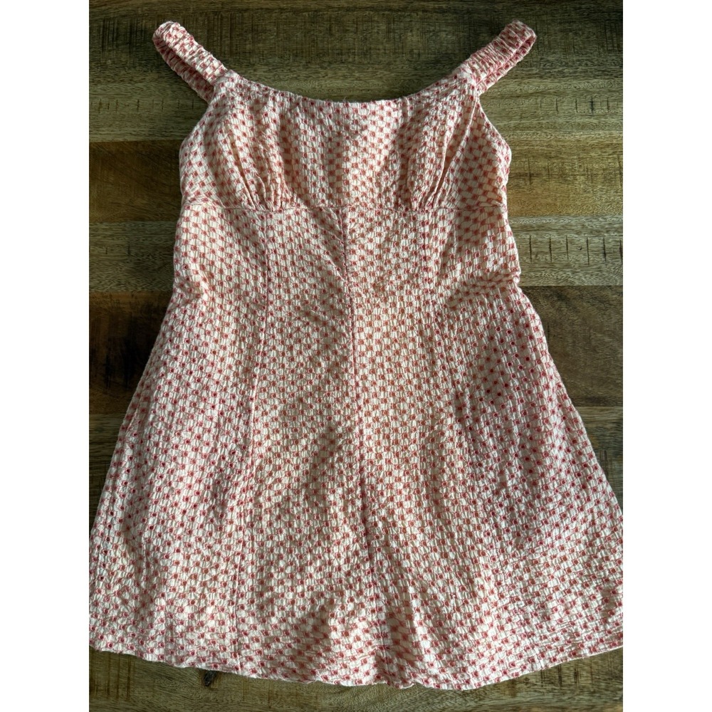 Free People Dress Womens Small Peach Coral Embroidered Cotton Fit & Flare Boho